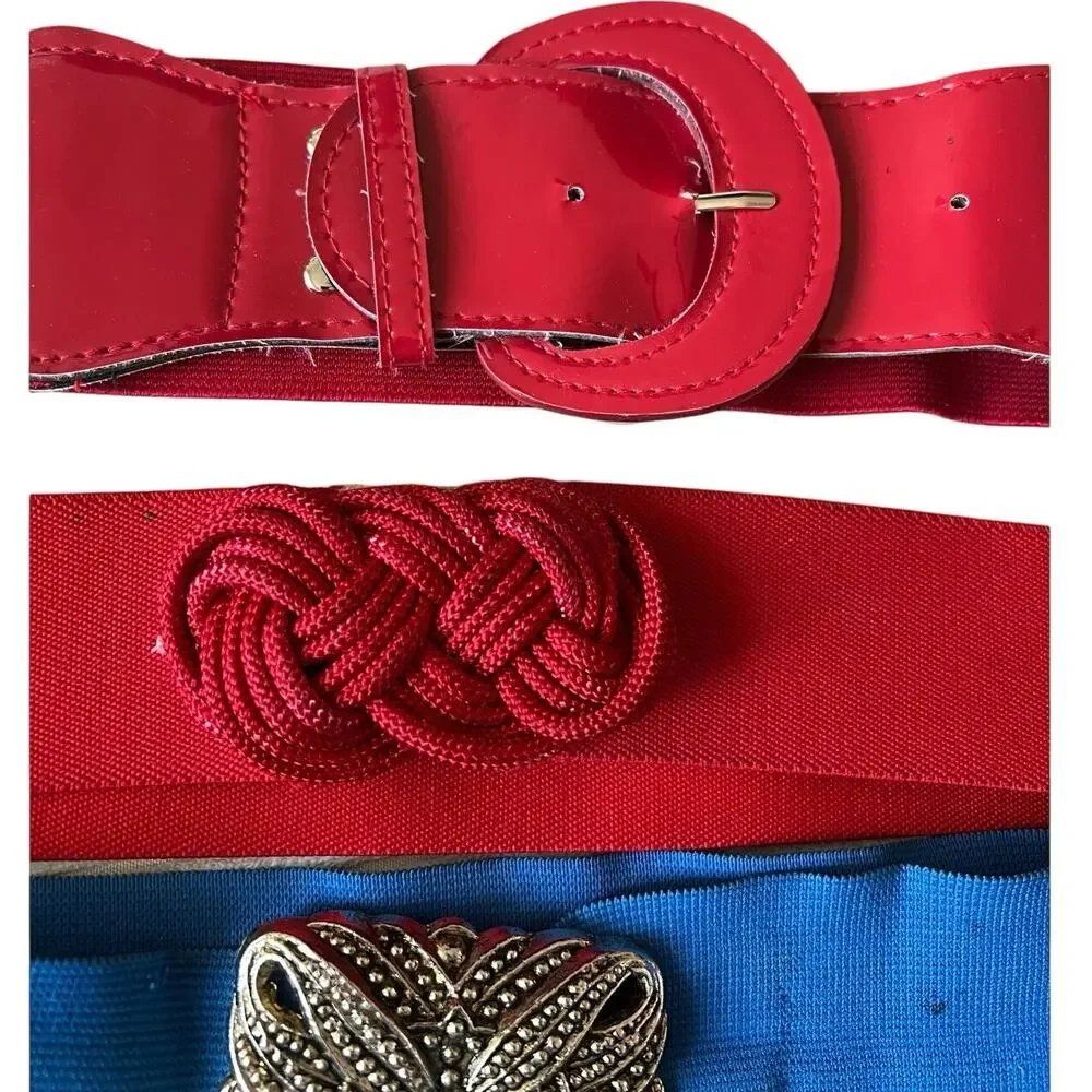 Vintage 80's stretch belts decorative buckle multi color costume retro